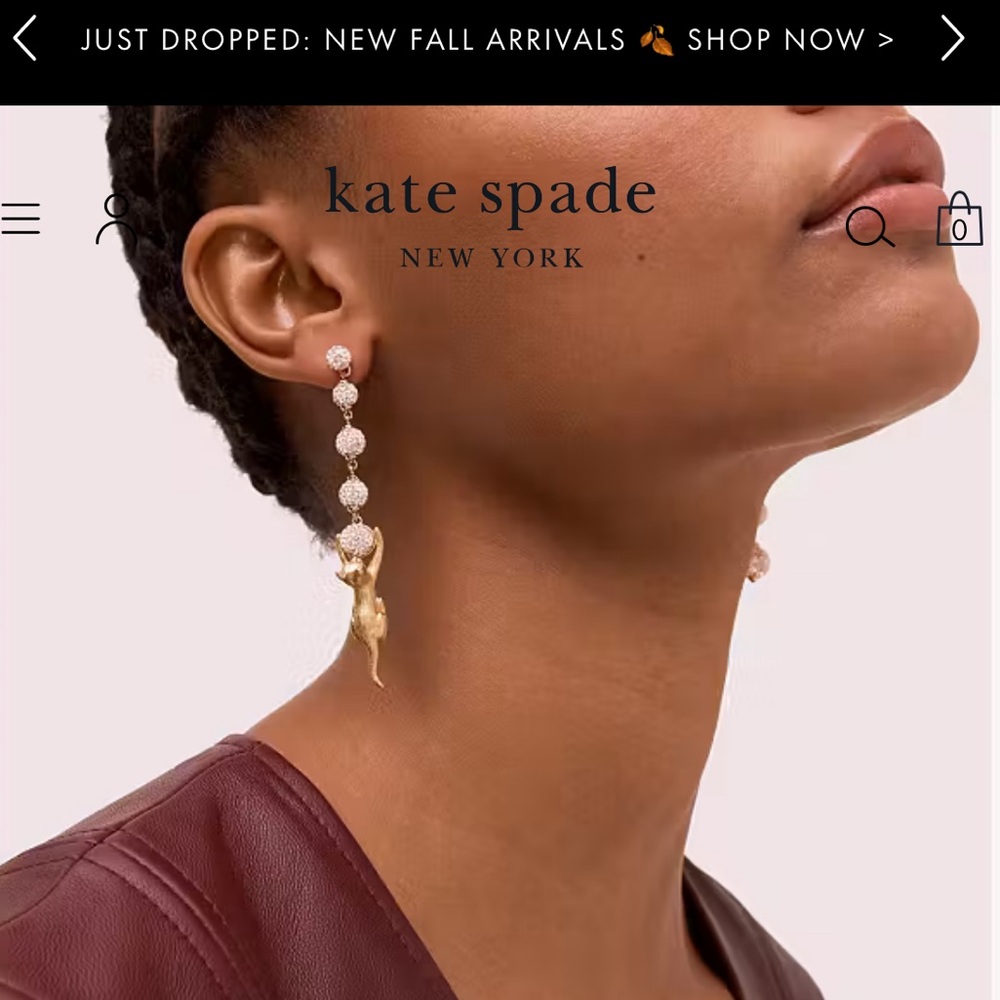 RARE Kate Spade House Black Cat Pavé Linear Earrings Gold - Picture 3 of 10